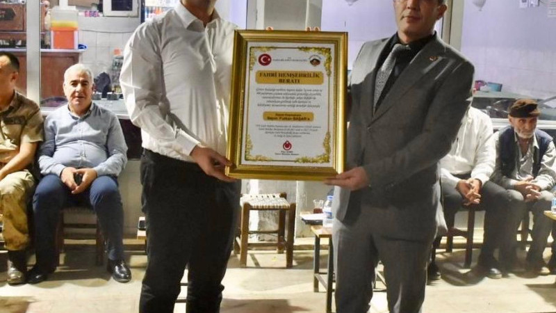 SASON KAYMAKAMINA FAHRİ HEMŞEHRİLİK BERATI